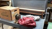 JOHN LABATT WOOD CRATE W/2 PURSES, KIDS COWBOY BOOTS