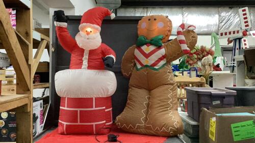 (2) CHRISTMAS LIGHTED BLOW UP YARD DECOR - SANTA & GINGERBREAD MAN