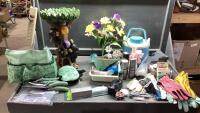 (2)BOXES - GARDENING SUPPLY, COOLER, SOLAR BIRD BATH, GLOVES