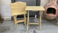 (4) WOOD TV TABLES ON RACK