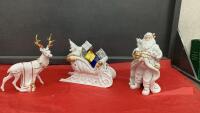 WHITE PORCELAIN SANTA W/ SLEIGH & REINDEER
