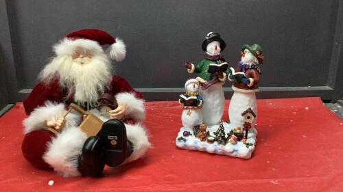SITTING SANTA & TRIO OF SNOWMEN CANDLE HOLDER