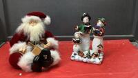 SITTING SANTA & TRIO OF SNOWMEN CANDLE HOLDER