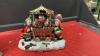 POLYRESIN SNOWMAN FAMILY IN CART & PORCELAIN SANTA TEA LIGHT HOLDER - 2