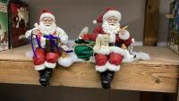 (2) DIFFERENT FABRIC MACHE SANTA SHELF SITTERS