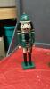 (2) BRASS "HORN" CANDLE STICKS, WOOD NUTCRACKER AND SITTING SANTA - 2