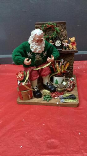 KIRKLAND FABRIC MACHE SANTA BY FIREPLACE