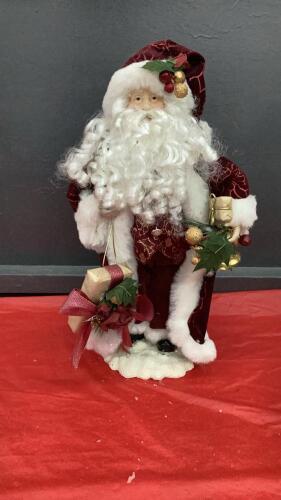 ANTIQUE PORCELAIN SANTA W/ BURGUNDY CAPE & HAT