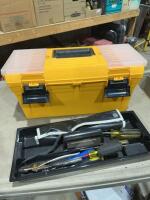 Yellow plastic toolbox and contents