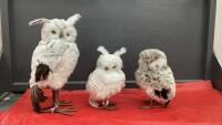 (3) WHITE FLUFFY OWL DECOR
