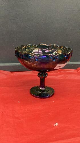 IRREDESCENT BLUE CARNIVAL GLASS BOWL