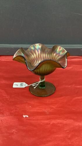CARNIVAL GLASS FLUTED PEDESTAL CANDY DISH