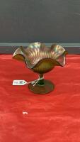 CARNIVAL GLASS FLUTED PEDESTAL CANDY DISH