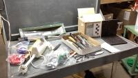 (2)BOXES- KNIVES, ELECTRIC KNIFE, BBQ TOOLS, 5- TIER WALL MOUNT SHELF