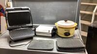BOX W/CROCKPOT, WAFFLE MAKER, GRIDDLE
