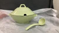 LARGE MIKASA "COUNTRY MANOR" SOUP TOUREEN W/ LADLE - LIGHT GREEN