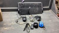 BOX W/(2) KEYBOARDS + (2) WIRELESS MICE, (3) CORDED MICE