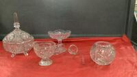 (4) PINWHEEL CRYSTAL PIECES & ONE GLASS LADLE