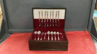(41) PIECES OF 1881 ROGERS ONEIDA SILVERWARE IN WOOD BOX