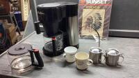 TIM HORTONS COFFEE MAKER W/2 POTS, MUGS , STITCHING PROJECT