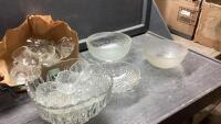 PUNCH BOWL W/CUPS, MISC BOWLS AND LOTS OF CUPS