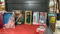 (4) COLLECTOR BARBIE DOLLS AND (1) SANDY DOLL
