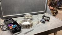 BOX W/PET DISHES, LEASH, ANCHOR, WAHL PET CLIPPERS