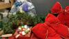BOX OF CHRISTMAS DECOR - GARLAND, LARGE RED BOWS, RIBBON, BOWS - 3