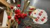 LARGE TOTE W/ CHRISTMAS DECOR - STACKING SANTA BOXES, WICKER STAR, METAL STAR, BELL WREATH, GLITTERY GREEN SPIKES - 2