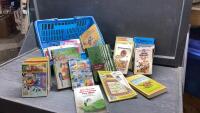 BASKET OF ASSORTED BOOKS + COMICS