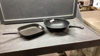 (2) NON STICK PANS - GRIDDLE + WOK STYLE