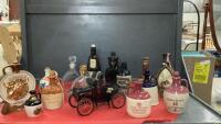 GOOD LIDDED TOTE W/ COLLECTION OF VINTAGE LIQUOR BOTTLES
