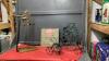 FANCY TABLETOP CORK SCREW, METAL WINE BOTTLE HOLDERS, HUMMINGBIRD "JOY" PICTURE ON WOOD