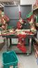 TOTE W/ CHRISTMAS DECOR - STOCKINGS, SMALL RUG,