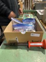 Box of concrete nails and hammer also 22 calibre blanks