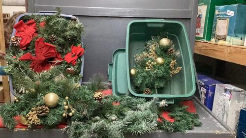 (2) SMALL TOTES OF CHRISTMAS GREENERY