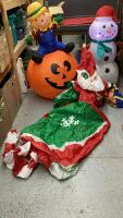 LARGE SANTA IN SLEIGH BLOW UP (BLOWER NOT WORKING) LIGHTED OLAF AND PUMPKIN YARD BLOW UPS