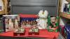 BOX W/ CHRISTMAS DECOR - NATIVITY SET, ANGEL TREE TOPPER, LIGHTED SANTA, LIGHTS, ACRYLIC SNOWMAN FAMILY