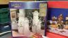BOX W/ CHRISTMAS DECOR - NATIVITY SET, ANGEL TREE TOPPER, LIGHTED SANTA, LIGHTS, ACRYLIC SNOWMAN FAMILY - 2