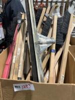 Box of miscellaneous brushes, and squeegee