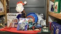 BOX W/ LIGHTED PRESENT, NEW ROPE LIGHTS, LIGHTED SANTA FACE, ACRYLIC NATIVITY, GLITTERY BOW