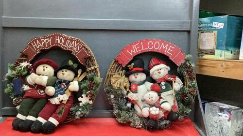 (2) SNOWMAN WELCOME/HAPPY HOLIDAYS WREATHS