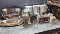 TOTE OF BAR GLASS + MUG COLLECTION, (2) ICE BUCKETS
