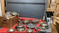 COLLECTION OF SILVERPLATE ITEMS (FROM THE OLD HOSPITAL IN LETHBRIDE) AND A COOL "VOLK BREWERY" BOX