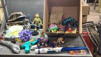 BOX W/ ASSORTED TOYS - DINKY CARS, LIGHT SABRE, NINJA TURTLE
