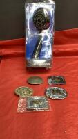 (5) BELT BUCKLES AND PLUMBSHOP MASSAGE SPRAY SHOWER