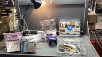MISC BOX - CD&rsquo;S, CASSETTES, MATH SETS, GLASSES, LAMP