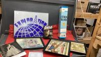 STOCK BLOCK GAME, EXPLORATION SEISMIC GAME, (3) EGYPTIAN PAPYRUS PAINTINGS, DALE EARNHARDT DVD'S