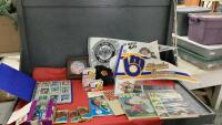 COLLECTION OF SPORTS MEMORABILIA - SPORTS CARDS, LANNY MACDONALD PLATE, HOCKEY BANNERS, VINTAGE SPORT MAGAZINES