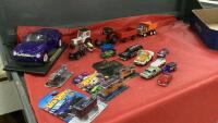 COLLECTION OF DIE CAST VEHICLES - MAISTO 2004 CHEVY SSR CAR, HOT WHEELS, TRACTORS & IMPLEMENTS, DUMP TRUCK
